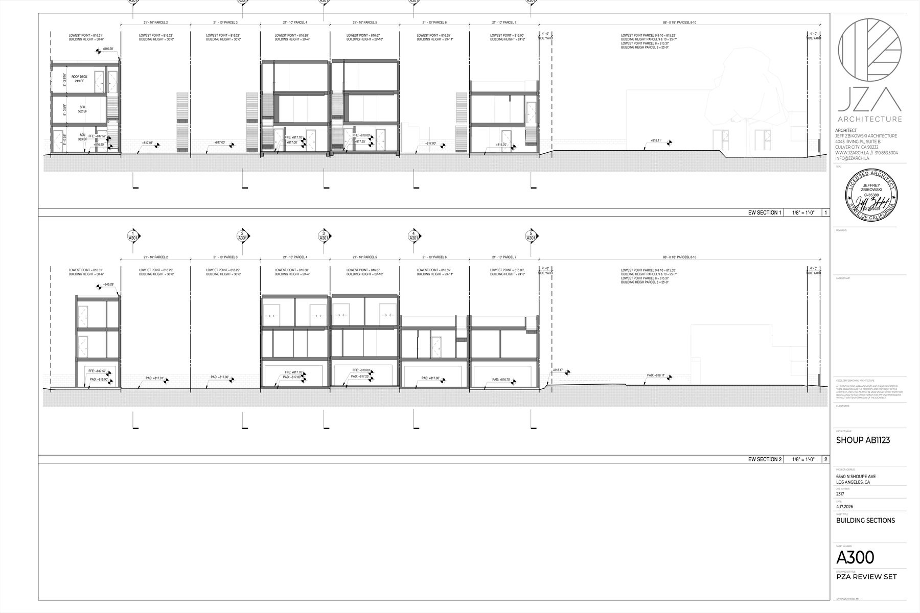 East and west elevations / building sections